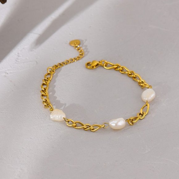 NEW Elegant Natural Pearl Chain Stainless Steel Bracelet - Picture 2 of 6